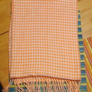 100% Cashmere Orange and White Houndstooth Scarf